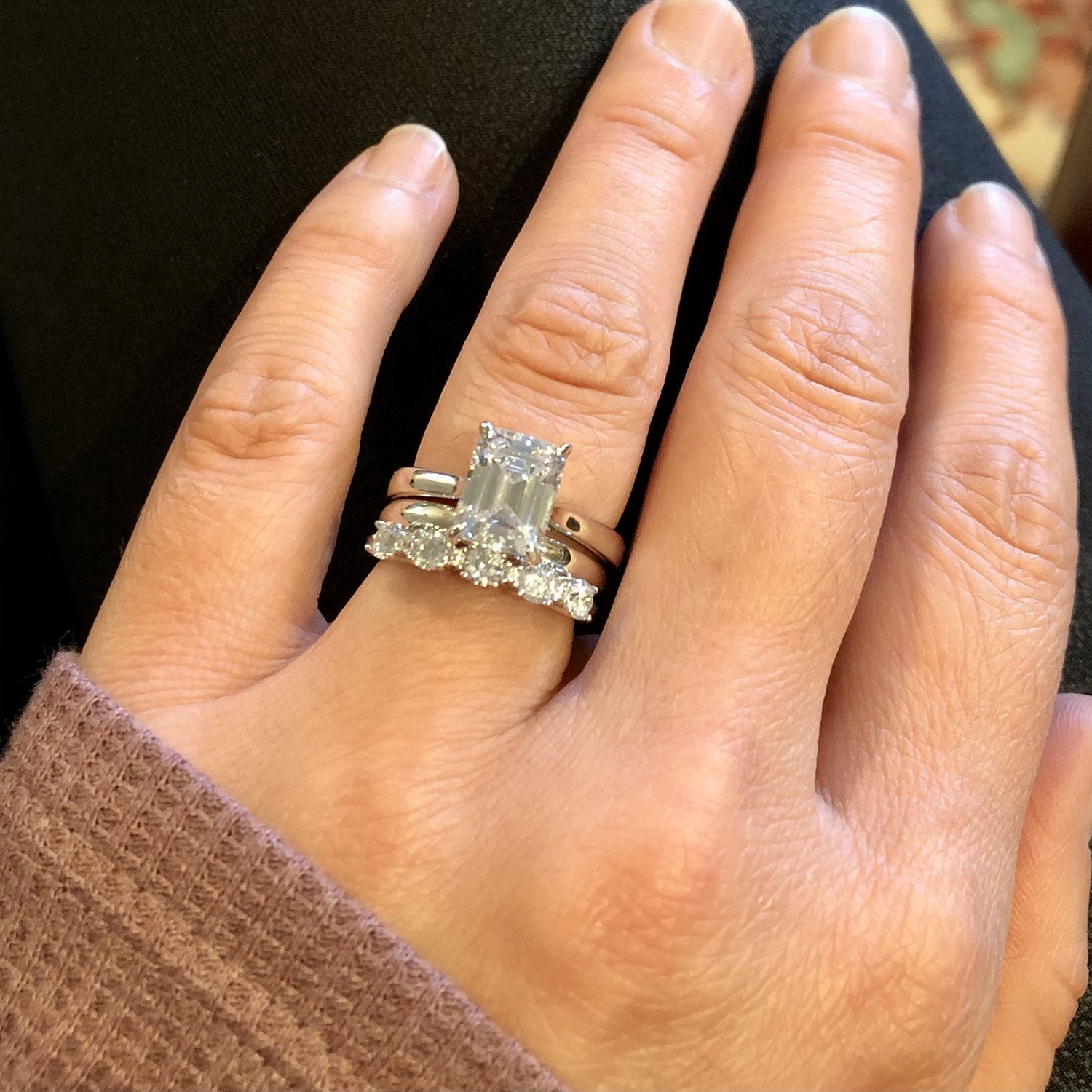 Image Contain: Model Wearing 5-Stone Ring, Band, Solitaire Ring