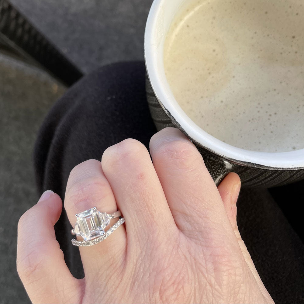 Image Contain: Model Wearing 3-Stone Ring, Woven Curved Half Eternity Ring