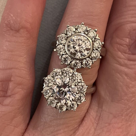 Model Wearing Flower Ring, Halo Ring