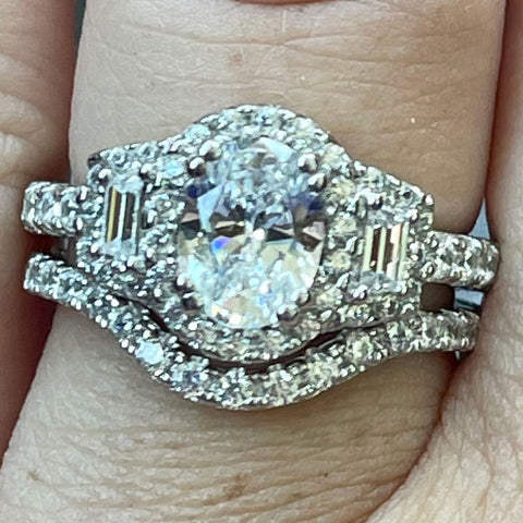 Image Contain: Model Wearing 3-Stone Ring, Wishbone Curved Half Eternity Ring