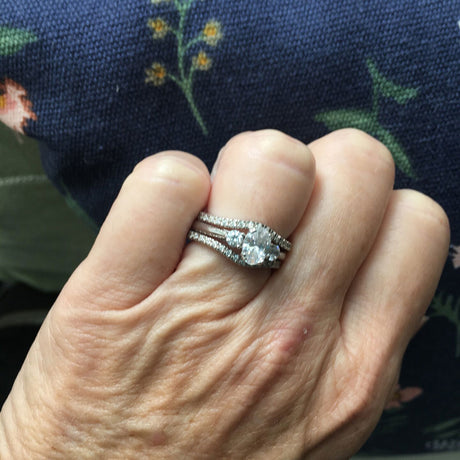 Image Contain: Model Wearing 3-Stone Ring, Wishbone Curved Half Eternity Ring