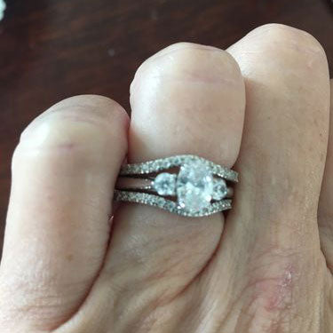 Model Wearing 3-Stone Ring, Wishbone Curved Half Eternity Ring