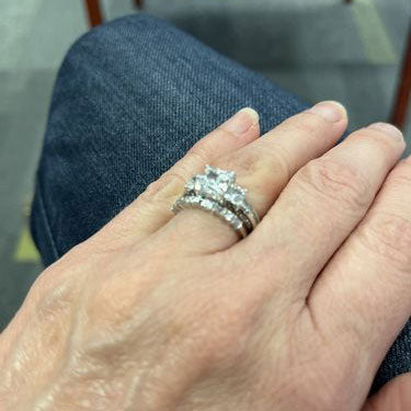 Model Wearing 3-Stone Ring, Art Deco Half Eternity Ring