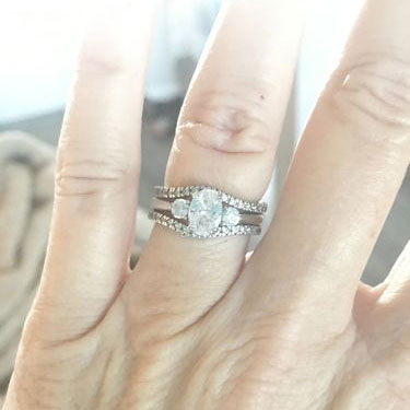 Image Contain: Model Wearing 3-Stone Ring, Wishbone Curved Half Eternity Ring