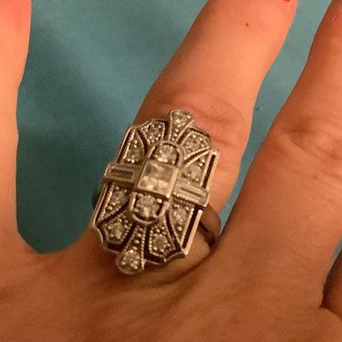 Silver Vintage Inspired Art Deco Cubic Zirconia Fashion Ring