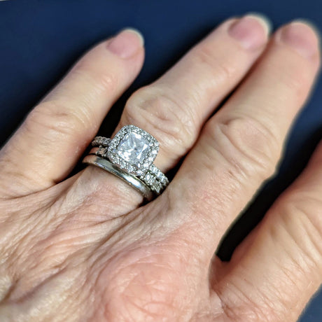 Model Wearing Art Deco Half Eternity Ring, Halo Ring