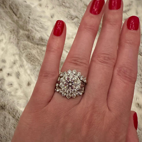 Image Contain: Model Wearing 7-Stone Curved Half Eternity Ring, Flower Ring