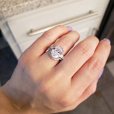 Image Contain: Model Wearing 3-Stone Ring, Dome Curved Half Eternity Ring