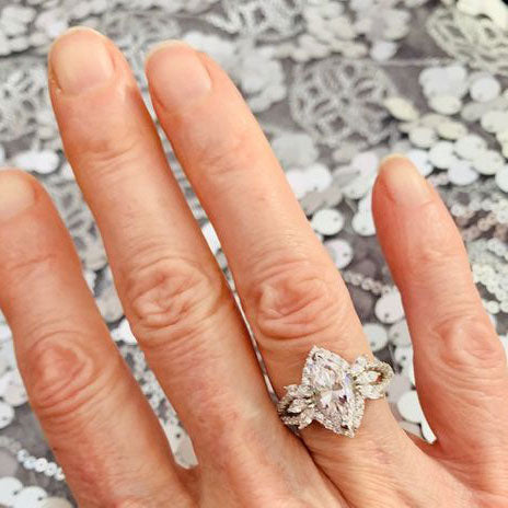Silver Halo Flower CZ Wedding Engagement Split Shank Ring