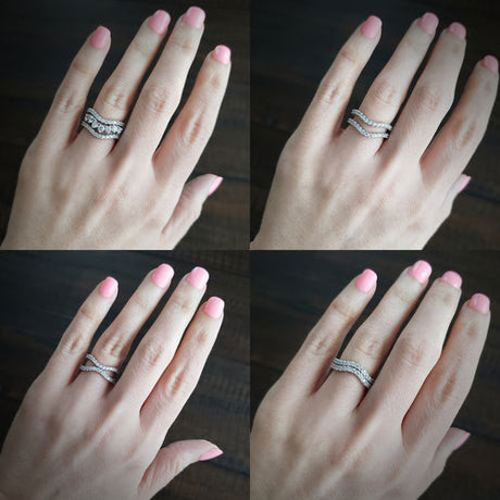 Model Wearing 7-Stone Curved Half Eternity Ring, Woven Curved Half Eternity Ring