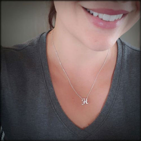 Model Wearing Initial Letter Pendant Necklace