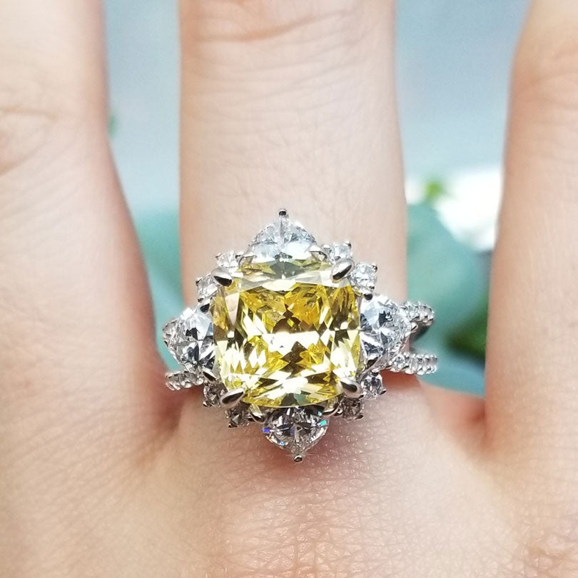 Silver Halo Flower CZ Wedding Engagement Split Shank Ring