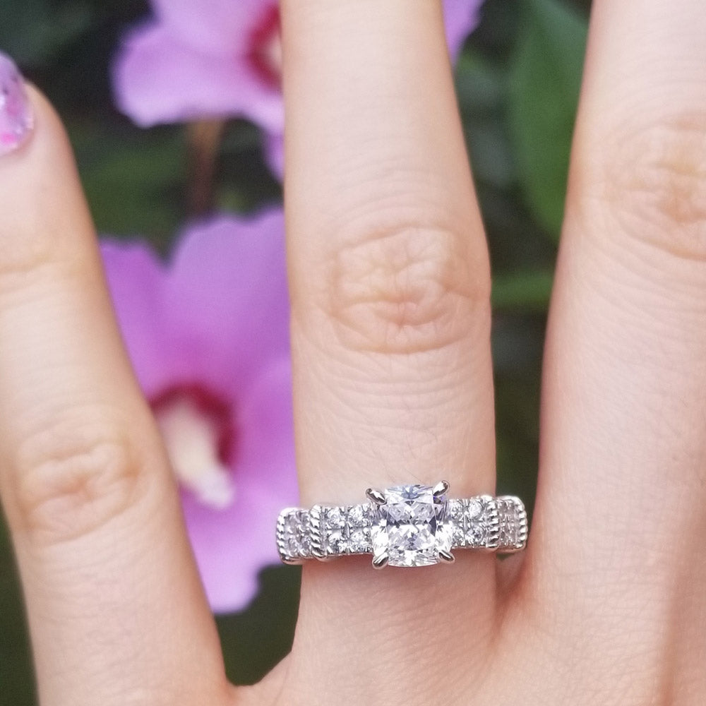 Image Contain: Model Wearing Solitaire with Side Stones Ring