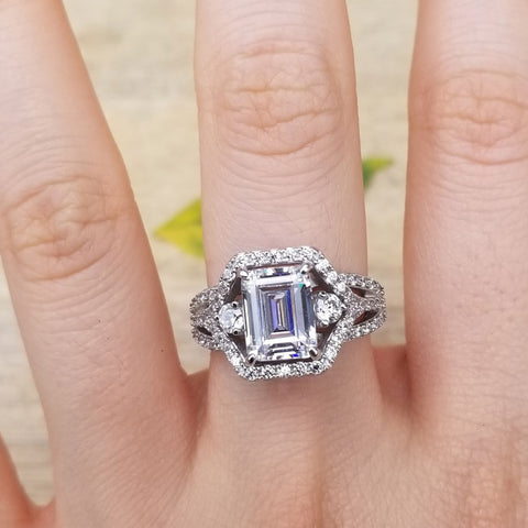 Image Contain: Model Wearing 3-Stone Split Shank Ring
