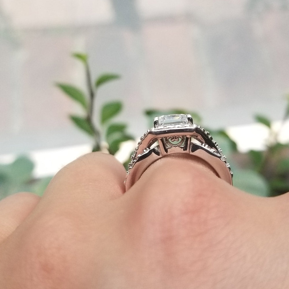 Image Contain: Model Wearing 3-Stone Split Shank Ring
