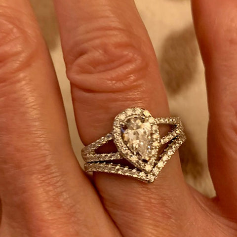 Image Contain: Model Wearing Halo Split Shank Ring, Wishbone Curved Eternity Ring