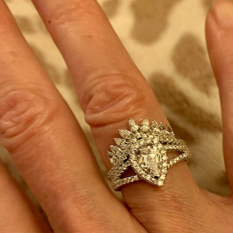 Image Contain: Model Wearing Halo Split Shank Ring, Wishbone Curved Half Eternity Ring