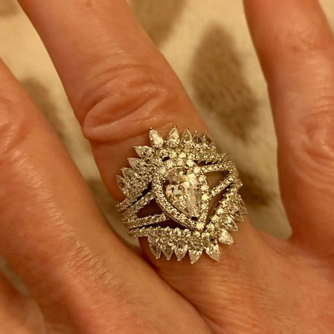 Image Contain: Model Wearing Halo Split Shank Ring, Wishbone Curved Half Eternity Ring