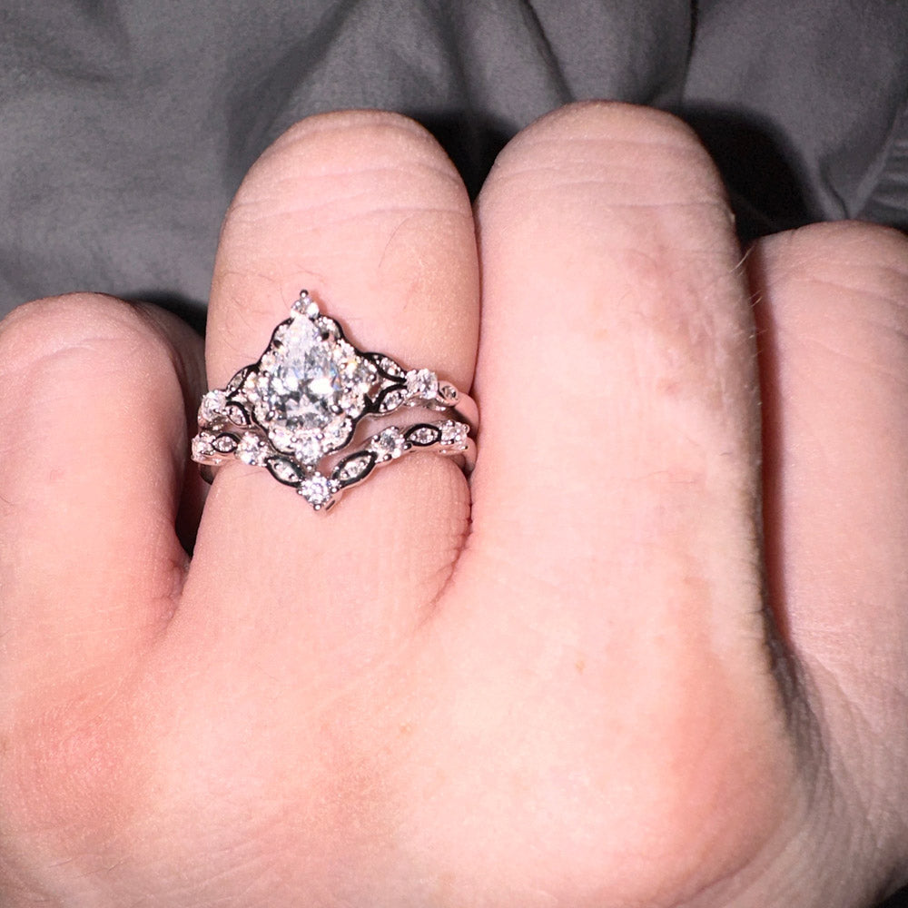 Silver Halo Art Deco Oval Cut CZ Wedding Engagement Ring