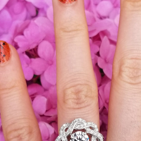 Model Wearing Flower Split Shank Ring