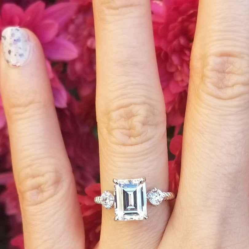 Silver 3-Stone Woven 2.6ct CZ Wedding Engagement Ring Set