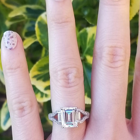 Image Contain: Model Wearing Solitaire with Side Stones Split Shank Ring