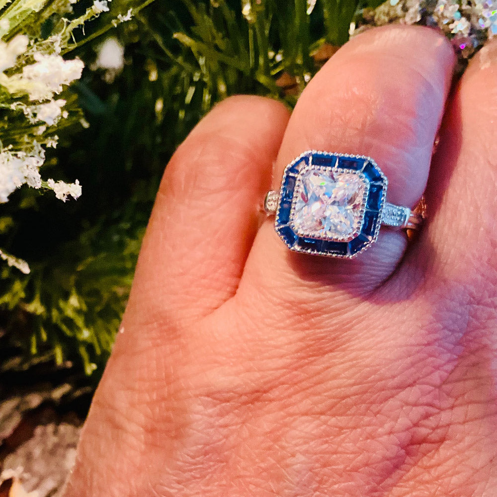 Silver Vintage Inspired Art Deco Milgrain CZ Cocktail Ring