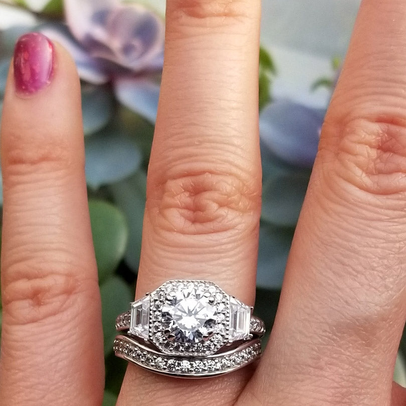 Silver Vintage Inspired Art Deco Cubic Zirconia Fashion Ring