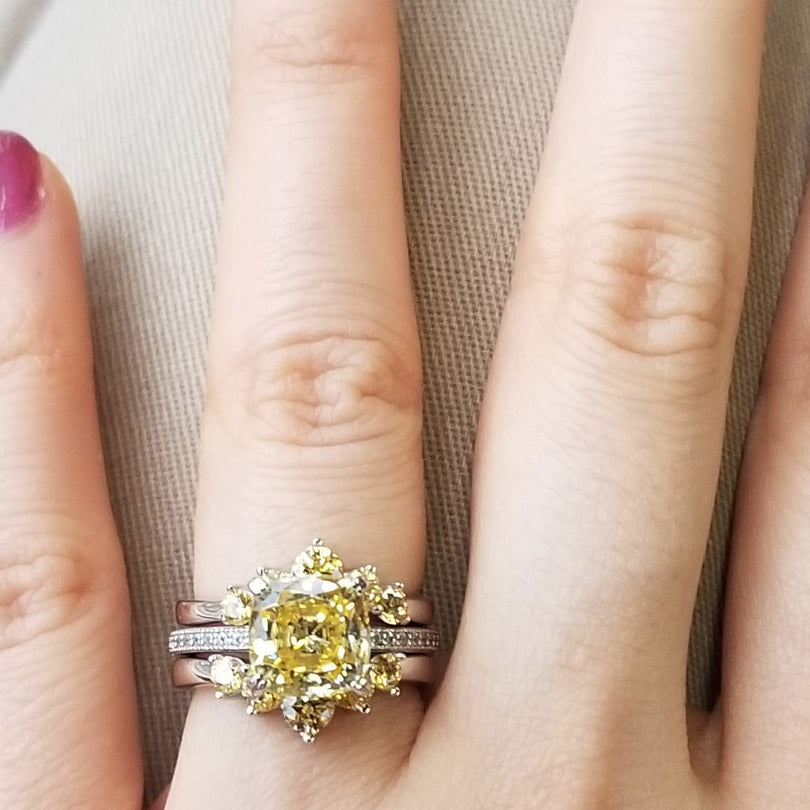 Image Contain: Model Wearing 5-Stone Curved Band, Solitaire with Side Stones Ring