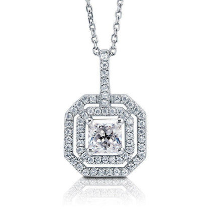 Halo Princess CZ Necklace in Sterling Silver