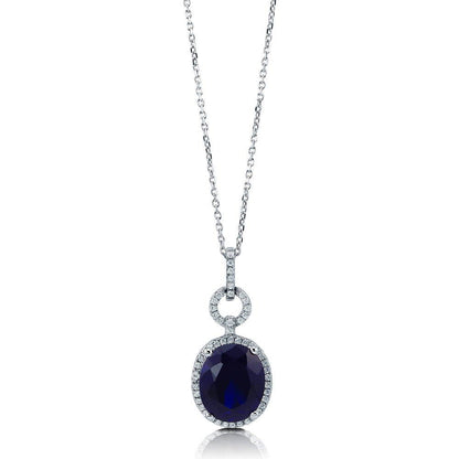 Halo Sapphire-Blue Oval CZ Necklace in Sterling Silver
