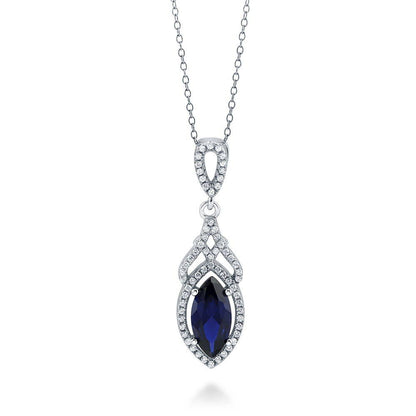 Halo Art Deco Sapphire-Blue Marquise CZ Set in Sterling Silver
