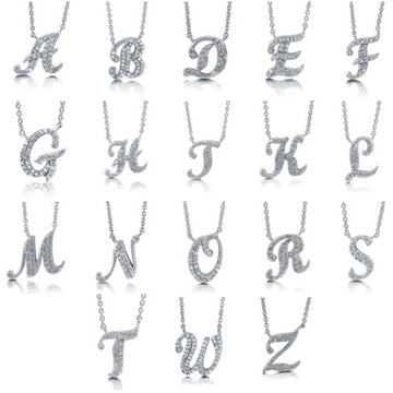 Initial Letter CZ Pendant Necklace in Sterling Silver