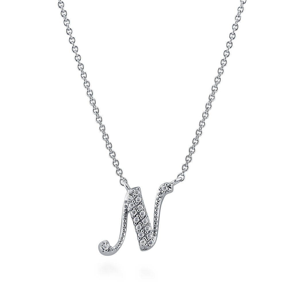 Initial Letter CZ Pendant Necklace in Sterling Silver