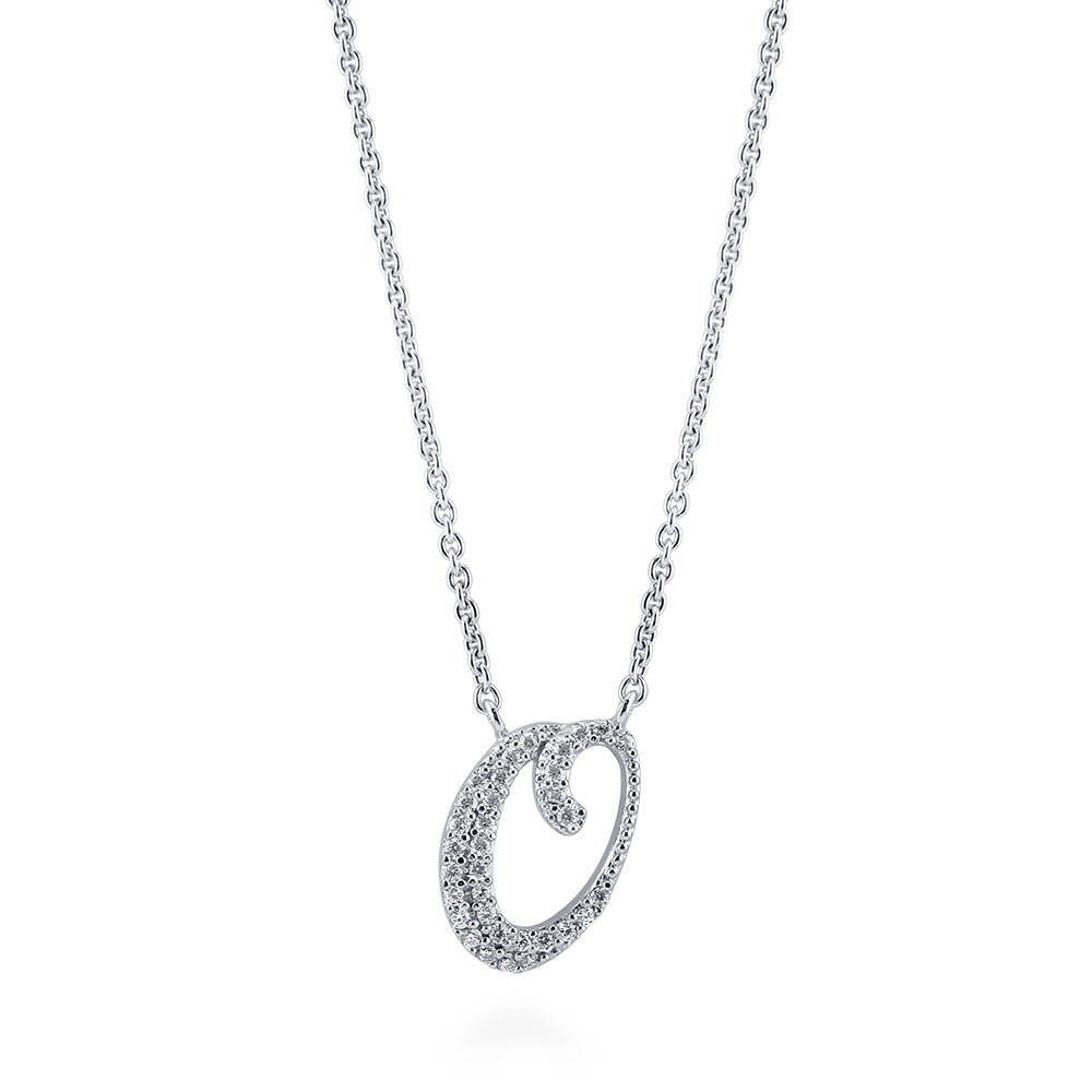 Initial Letter CZ Pendant Necklace in Sterling Silver