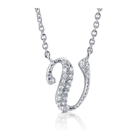 Sterling Silver Initial Letter CZ Pendant Necklace #N1032 – BERRICLE