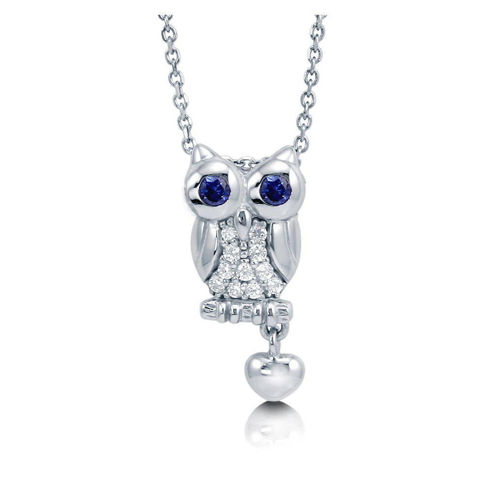 Owl CZ Pendant Necklace in Sterling Silver, 1 of 7