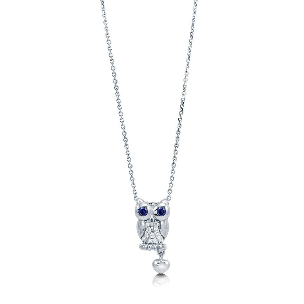Front view of Owl CZ Pendant Necklace in Sterling Silver, 4 of 7