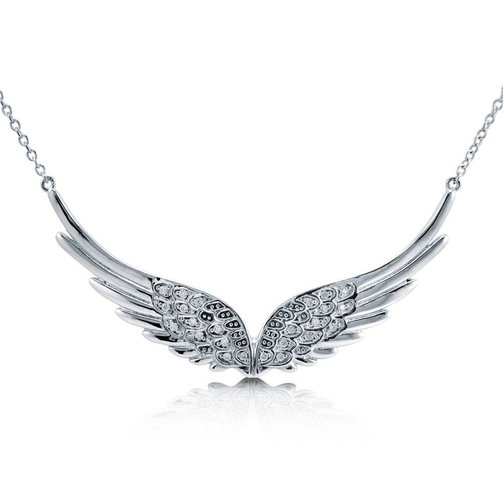 Angel Wings CZ Pendant Necklace in Sterling Silver, 1 of 5