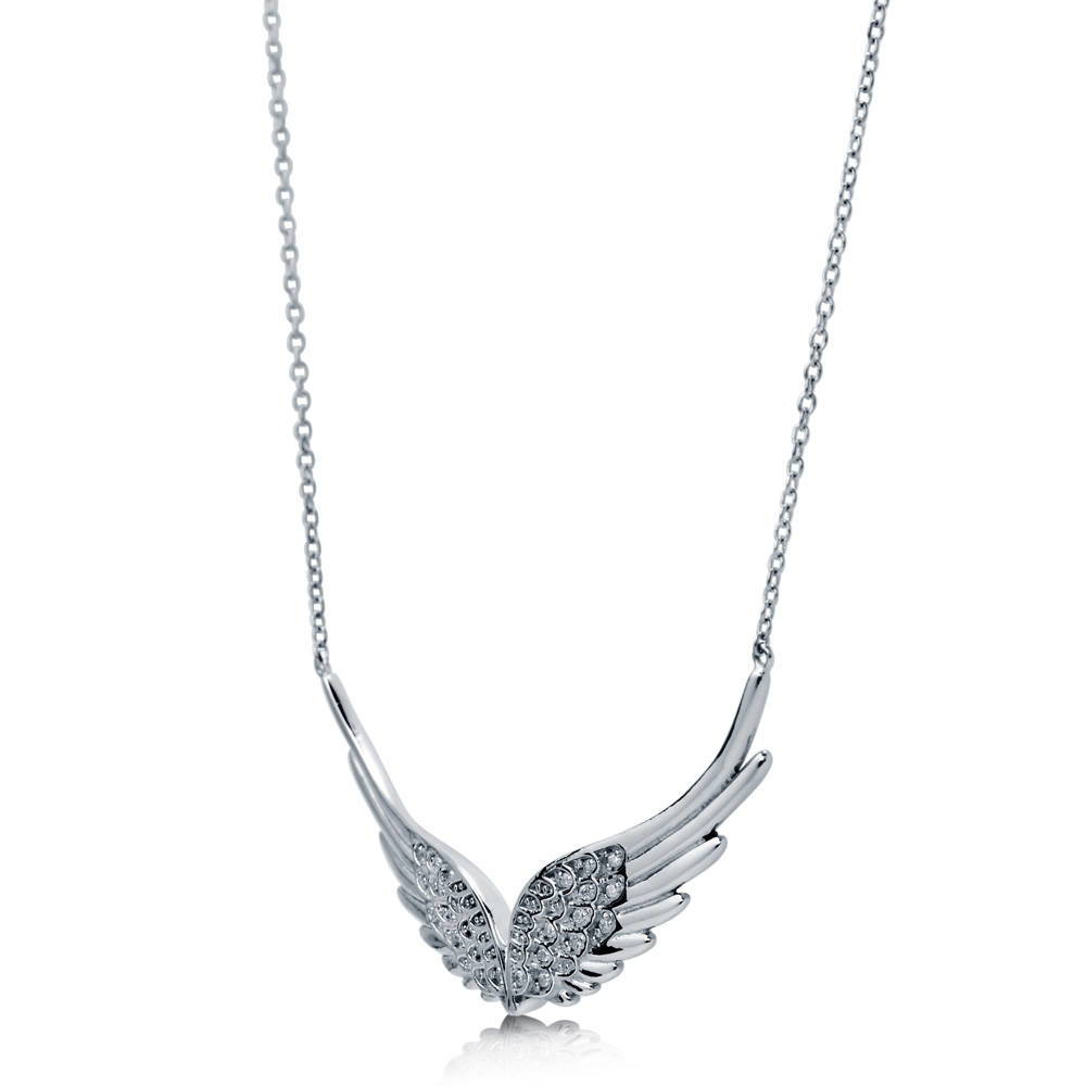 Front view of Angel Wings CZ Necklace in Sterling Silver, 3 of 5