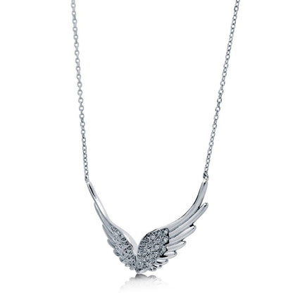 Angel Wings CZ Necklace in Sterling Silver