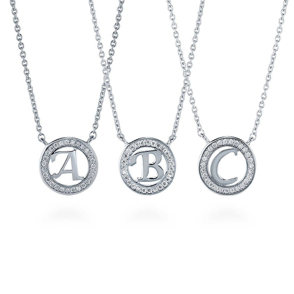 Initial Letter CZ Necklace in Sterling Silver