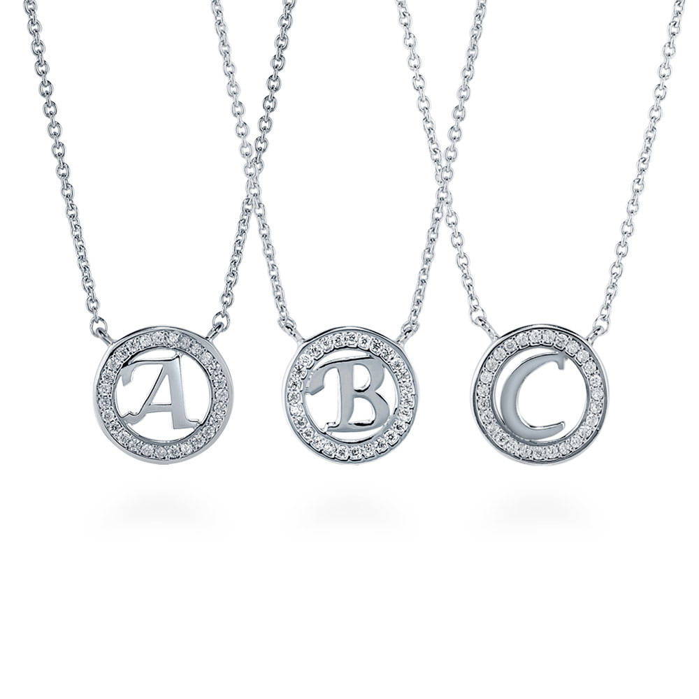 Initial Letter CZ Pendant Necklace in Sterling Silver, 2 of 5