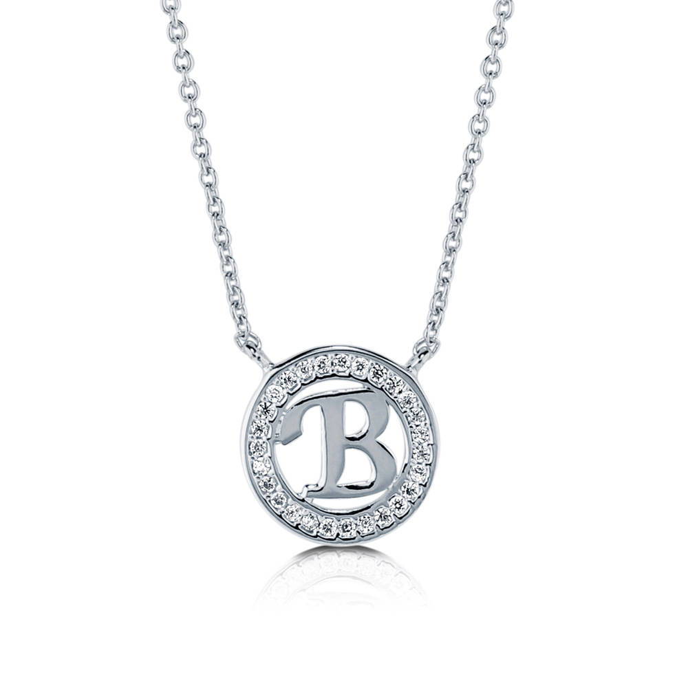 Initial Letter CZ Necklace in Sterling Silver, B