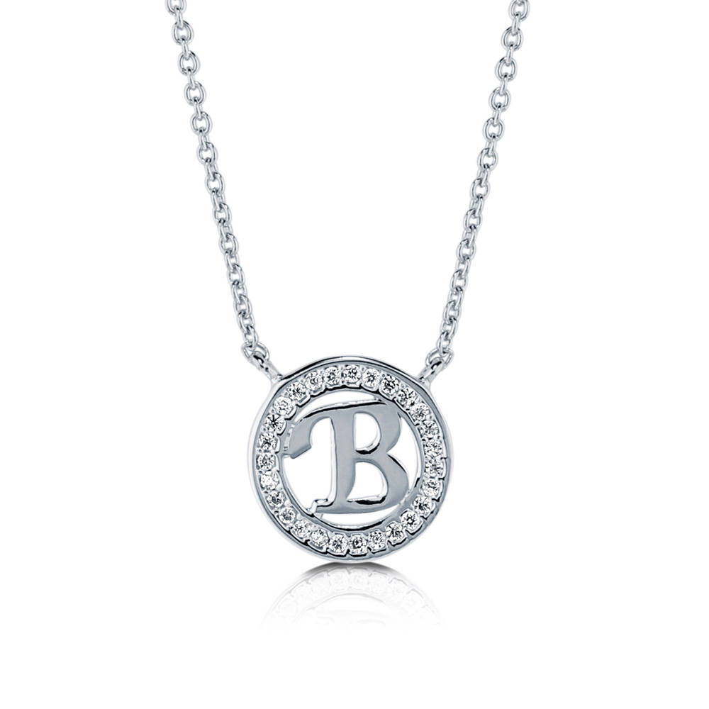 Initial Letter CZ Pendant Necklace in Sterling Silver