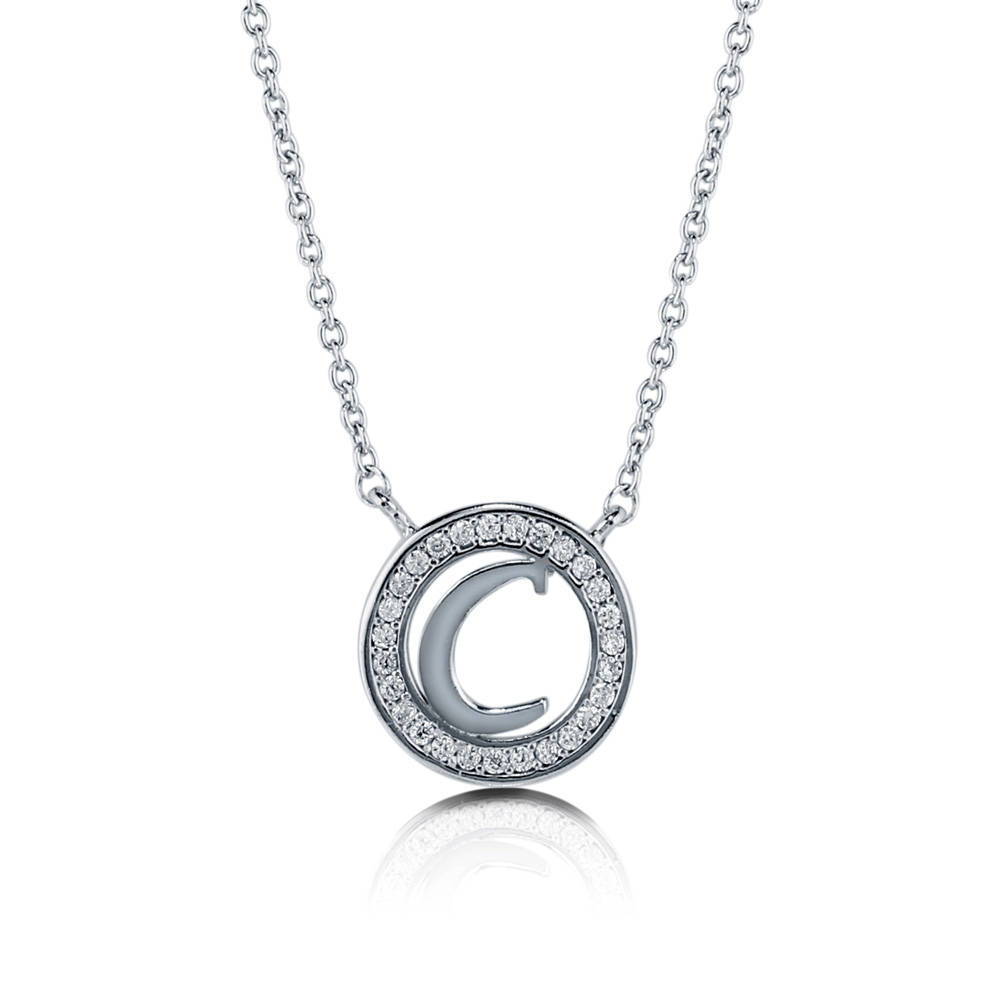 Initial Letter CZ Necklace in Sterling Silver, C