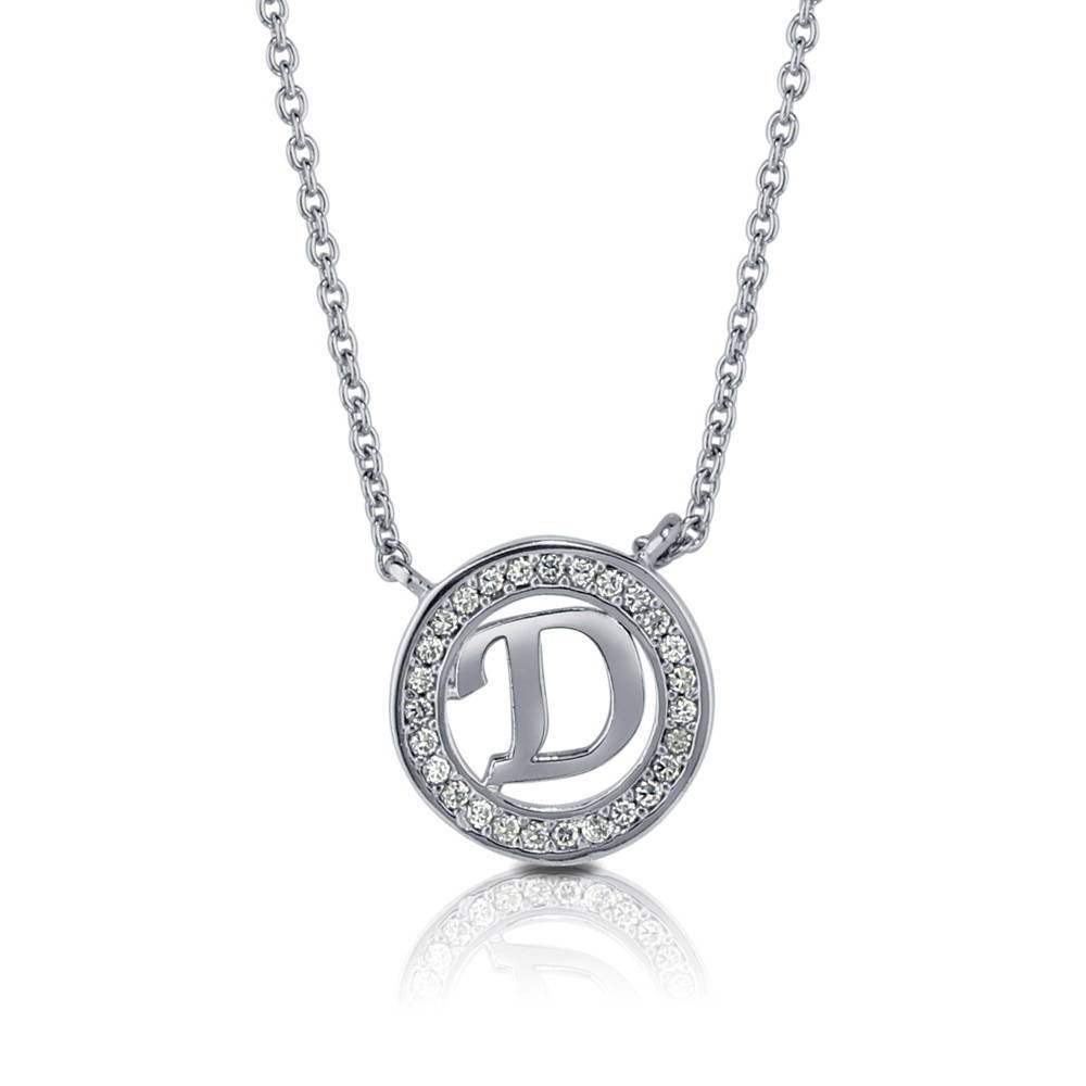 Initial Letter CZ Pendant Necklace in Sterling Silver