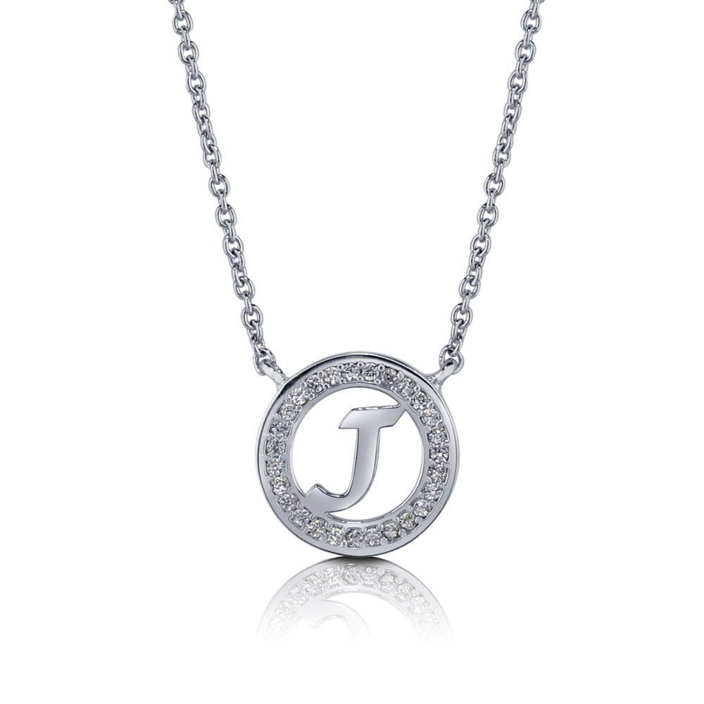 Initial Letter CZ Pendant Necklace in Sterling Silver