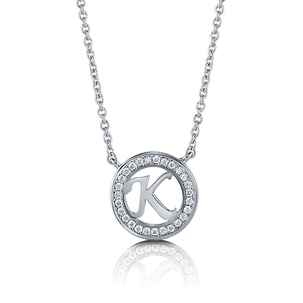 Initial Letter CZ Necklace in Sterling Silver, K
