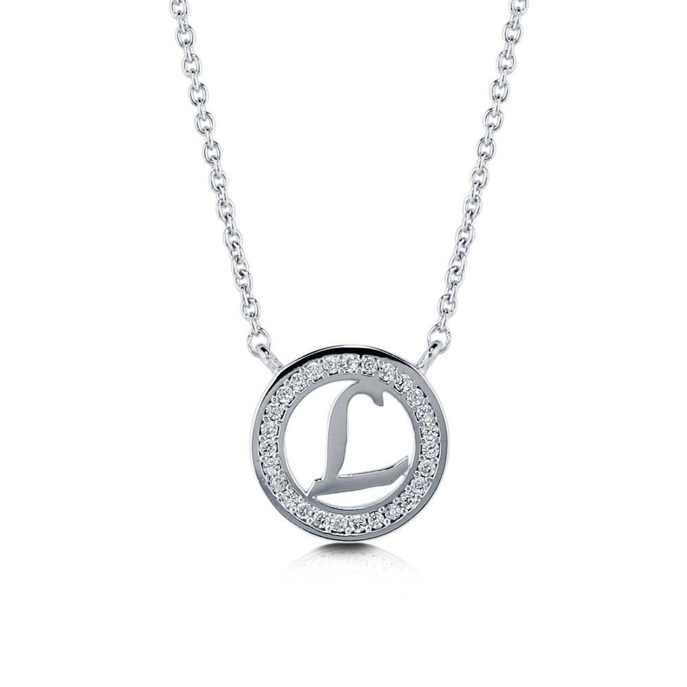 Initial Letter CZ Pendant Necklace in Sterling Silver